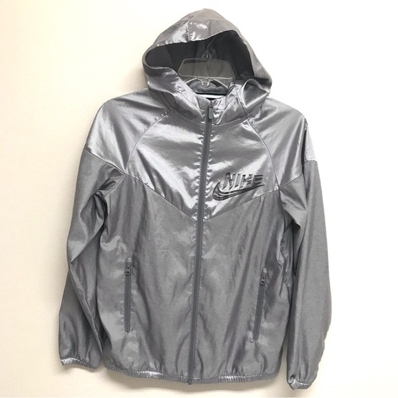 Nike Sportswear Boy's Sz L Windrunner Full Zip Hooded Jacket Gray Zip Pocket EUC - Picture 2 of 10